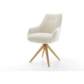 DeLife Drehstuhl Alja-Flex mit Armlehnen Teddystoff Beige Holzgestell kantig Natur 180° drehbar Taschenfederkern