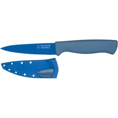 Colourworks EdgeKeeper Messer, Küchenmesser mit rutschfestem Griff, Kochmesser mit Schutzhülle und Messerschärfer, Kochmesser für die Küche, Edelstahl, Blau, 20 cm (9,5 cm Klinge)