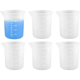 6 Stück Silikon Messbecher Gießpulver 100 Ml, Silikonbecher zum Gießen | Wiederverwendbare Epoxid Mischbecher Silikon, Gipsanrührbecher Weiß Mit Skala, Silikonmessbecher Epoxidharz für Handwerk
