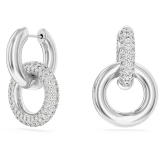 Swarovski Dextera Kreolen, Weiße und Rhodinierte Damenohrringe mit Strahlenden Swarovski Kristallen