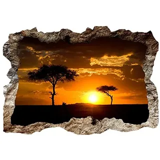 murando - 3D WANDILLUSION 140x100 cm Wandbild - Fototapete - Poster XXL - Loch 3D - Vlies Leinwand - Panorama Bilder - Dekoration - Landschaft Afrika Sonnenuntergang c-B-0226-t-a