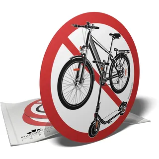 imaggge.com - Aufkleber 'Verboten für Fahrräder und Roller' - 3 x 9,5 cm rund, rot-weiß gestreift, für Wand, Glas, Kunststoff, Metall, Outdoor, Sicherheit/Verkehr, langlebig, Aufkleber