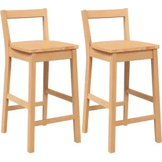 vidaXL Barhocker 2 Stk. Natur Massivholz Gummibaum - Braun