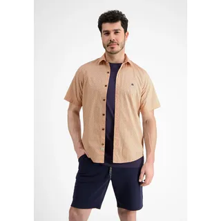 Kurzarmhemd LERROS "Kurzarmhemd *Geometric AOP*", Herren, Gr. S, Normalgrößen, rosa (gentle peach), 100% Baumwolle, Hemden Kurzarmhemd