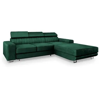 masseno Ecksofa Noto R-S mit Schlaffunktion L-Form, Sofa mit Bettkasten, Wohnzimmersofa, Couch, Soffa, Bettsofa, Couchgarnitur- Grün, MONOLITH 37 - Grün