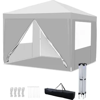 Izrielar 3x3 m Faltpavillon wasserdicht – Pavillon faltbar mit Tragetasche, Gartenzelt & Partyzelt für Garten, Camping & Outdoor, Weiß - Weiß