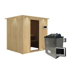 KARIBU Sauna »Rakvere«, inkl. 9 kW Saunaofen mit externer Steuerung, für 3 Personen - beige