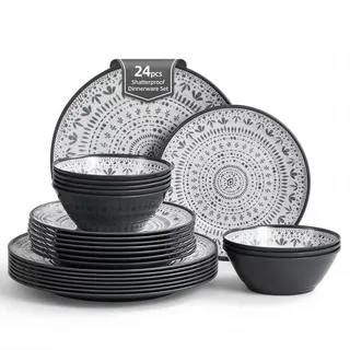 La Joventino 24 Stück Melamin Campinggeschirr Set für 8 Personen - Teller Set & Melamin Geschirr Set Combo, Perfekt für Wohnwagen, Gartenparty und Terrassenparty