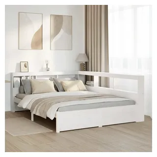 vidaXL Massivholzbett mit Regal ohne Matratze Weiß 140x200 cm Kiefer