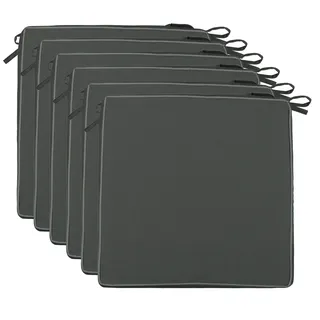 Brandsseller 6er Set Sitzkissen 40x40x4 cm – Wasser- & schmutzabweisende Stuhlkissen mit Bindebändern & Paspel – Für Innen & Außen – Garten, Terrasse, Küche – Anthrazit