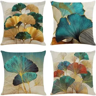 Luxus-Decor-Hohezeit Set von 4 - Türkis und Gold - 45x45 cm - Natürliches Leinen