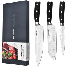 TONIFE Küchenmessersets Kochmesser Set Hochkohlenstoff Edelstahl Chefsmesser + Santoku Messer + Kleines mutiges Messer
