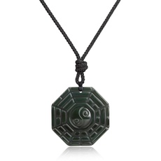 COAI Geschenkideen Unisex Chinesisches Taoismus Amulett Halskette mit Taichi Yin und Yang Bagua Anhänger aus Obsidian Verstellbar