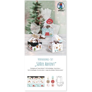 Ursus Verpackungs-Set "Süßer Advent", 6 Geschenkschachteln in verschiedenen Designs, inkl. Zellglasbeutel und Anhänger, für Kekse, Weihnachtsgebäck, Christstollen