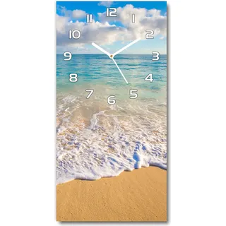 Wanduhr aus Glas – 30x60 cm - Glasbild - Glasuhr - Gehärtetes Glas -Tropischer Strand - Blau