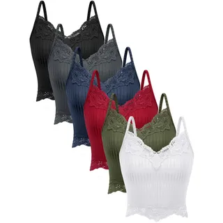 Bencailor 6er-Pack Fairy Grunge Y2K Tops, Spitze Patchwork Crop Tops Rippstrick Cropped Cami Tank Top Y2K Kleidung für Damen und Mädchen, Niedliche Farben, X-Groß