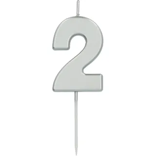 Folat 24132 Kuchen Kerze Ziffer/Zahl 2 Silber - 5 cm Geburtstagskerzen für Geburtstag, Geburtstagsdeko, für Kinder Partys, Hochzeiten, Firmenfeiern, Jubiläen