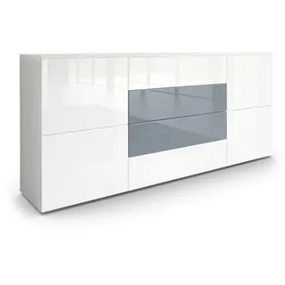 Vladon Sideboard Rova Weiß Hochglanz / Grau Hochglanz , Weiß Hochglanz, Grau , Holzwerkstoff , 166x72x35 cm , Kleinmöbel, Kommoden, Sideboards