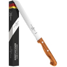 Schwertkrone Solingen Brotmesser mit Wellenschliff und Olivenholz-Griff, Klinge 20 cm, Rostfreier Edelstahl, Made in Germany