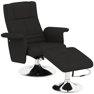 HOMCOM Massagesessel mit Fußhocker, Relaxsessel mit Liegefunktion, Schwarz - Schwarz