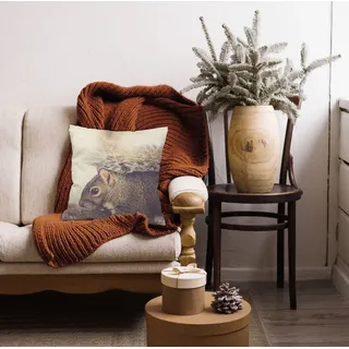 queence Dekokissen »Eichhörnchen Foto« Dekokissen mit HD Premium Druck Weihnachten, braun