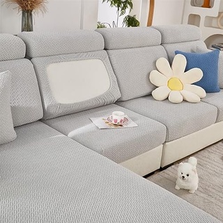 TOPCHANCES Sofa Sitzkissenbezüge - Soft Stretch Sofa Cover Sofa Kissenbezüge, Sofa Sitzbezüge Couchbezüge L Form, Couch Kissenbezüge Sofa Slipcover (Helles Grau Weben)