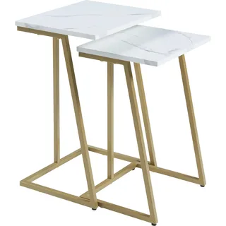 [en.casa] Satztisch 'Salem' 2er Set Gold / Marmor, weiß - Weiß