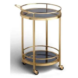 Barwagen Gold Schwarz Glas Servierwagen Modern Design Rund Rollen Tisch - Gold