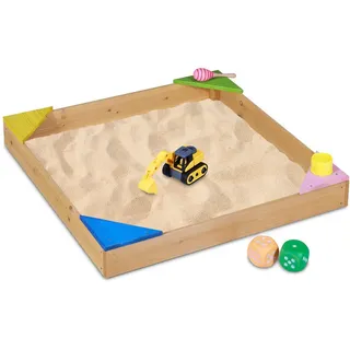 Relaxdays Sandkasten , Hellbraun , Holz , 90x11.5x90 cm , Freizeit & Co, Gartenspielzeug, Sandkästen