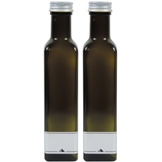 Bild Viva-Haushaltswaren Gabriele Hesse e.K. Ölflaschen 2x 250ml grün-braune Glasflasche zum selbst befüllen, inkl. 2 Beschriftungsetiketten