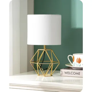 EDISHINE Nachttischlampe, Moderne Tischlampe Industrial mit E14 Leuchtmittel, Vintage Tischleuchte, für Schlafzimmer, Wohnzimmer, Weiß & Gold
