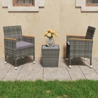 The Living Store 3-tlg. Bistro-Set Poly Rattan und Hartglas Grau - Grau