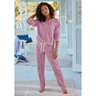 Vivance Dreams Pyjama Set, 2 tlg. mit Frontdruck, mauve gestreift