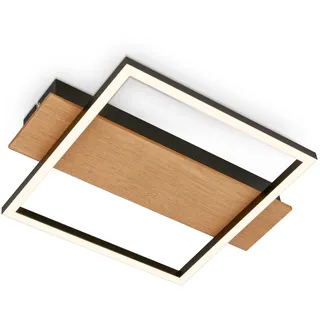 Briloner - LED Deckenlampe mit Holzdekor, Warmweiße Lichtfarbe, 14W, 1400 lm, Deckenleuchte, Lampe, Wohnzimmerlampe, Schlafzimmerlampe, Küchenlampe, 34x26x6 cm, Schwarz-Holz