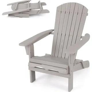 KOMFOTTEU Adirondack Stuhl aus Tannenholz, Klappstuhl mit Rückenlehne und Armlehnen, Gartenstuhl bis 180kg belastbar, Holzstuhl für Terrasse, Balkon, Veranda (Grau, 1 Stück) - Grau
