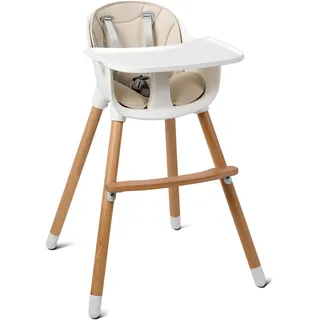 FANTASK 2-in-1 Babyhochstuhl, Kinderhochstuhl aus Holz, Treppenhochstuhl, Kombihochstuhl Baby, Holzhochstuhl Kinder mit vertellbare Ablage und Fußstütze, für Kleinkinder und Säuglinge