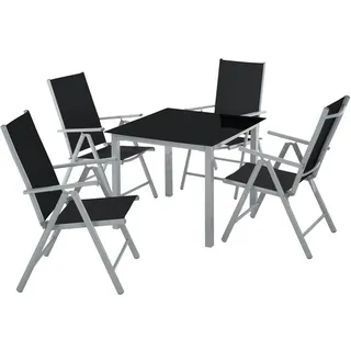 tectake Sitzgruppe aus Aluminium Stabia, Tisch mit Sicherheitsglasplatte und Ausgleichsschrauben, silber , Silberfarben , Kunststoff , Gartenmöbel, Gartengarnituren, Gartenmöbel-Sets