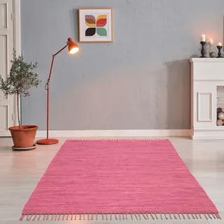 THEKO Teppich "Happy Cotton Fleckerl, handgewebt" rechteckig 5 mm Höhe Flachgewebe, reine Baumwolle, meliert, mit Fransen, auch als Läufer, beere