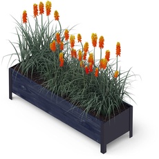 Bild Holz Hochbeet für Garten, Terrasse und Balkon - Blumenkasten mit Innenvlies und wasserdichter Kunststoffeinlage - Pflanzkasten für Innen- und Außenbereich, 118x36x32, Schwarz