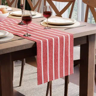Encasa XO Baumwoll-Tischläufer 4 to 6 Seater | Größe 32x183 cm | Roma rote Streifen - Maschinenwaschbar & Langlebig