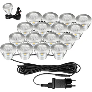Bigzom Terrassen Einbaustrahler 16er Set Terrassenbeleuchtung LED Bodeneinbaustrahler warmweiß IP67 wasserdicht für außen innen Holzbrücke Pool Holzdeck Garten mini Einbauspots