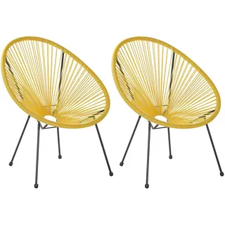 Beliani Rattanstuhl 2er-SET gelb Kunststoff 70 cm Acapulco Ii , Gelb, Schwarz , 70x87x90 cm , Gartenmöbel, Gartensessel, Gartenstühle