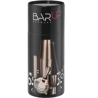 HENDI Cocktail Set, BarUp, 5-teilig: Boston Cocktail Shaker 500/800ml, Hawthorne Cocktailsieb, Stößel, Barlöffel, Messbecher 25/50ml, in runder Geschenkverpackung, ø120x(H) 320mm, Edelstahl, Kupfer