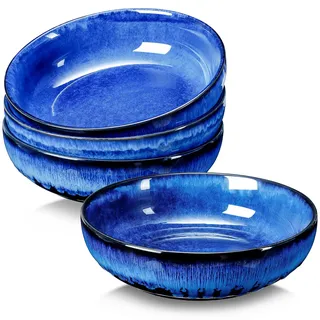 NUTRIUPS Keramic Salatschüssel 4er Set Ø 21,5 cm, 1,2L Bowl Schüssel Groß aus Keramik, Servierschüssel Premium Porzellan (Tiefblau)