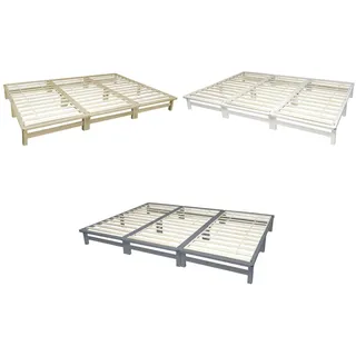Homestyle4u Familienbett Palettenbett 270x200 cm Massivholzbett Natur Weiß grau Palettenmöbel grau