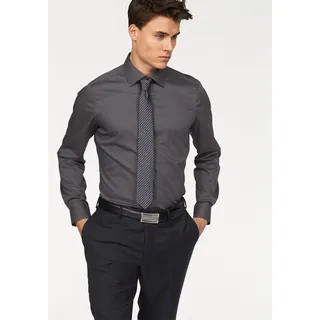 Langarmhemd BRUNO BANANI "Slim-fit", Herren, Gr. 41/42 (L), D-Gr, grau (anthrazit), Obermaterial: 97% Baumwolle, 3% Elasthan, unifarben, Basic, schmal normal, Ärmel mit Ärmelschlitz runde 2-Knopf-Manschette verstellbar, Hemden Langarmhemd, Formbeständig durch Elastananteil, Topseller