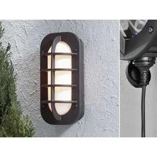 LED Außenwandleuchte Fassadenbeleuchtung mit Steckdose Kellerlampe Schwarz, oval