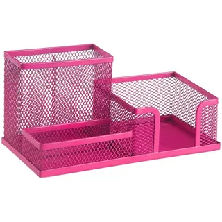Leviatan Schreibtisch Organizer | Stiftehalter Stifteköcher Tisch-Organizer aus Metall | Büroablage mit Zettelhalter Mesh | 205x103x98mm Rosa