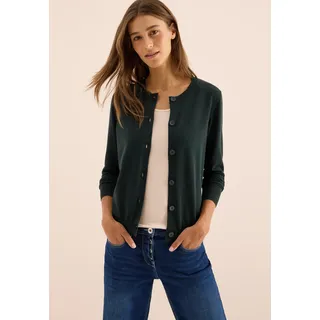 Strickjacke CECIL, Damen, Gr. L (42), ink grün, Strick, Obermaterial: 60% Baumwolle, 40% Viskose, unifarben, normal hüftlang, Rundhals, Flachstrickbündchen, Strickjacken Strickjacke, mit Knopfleiste