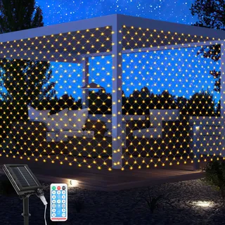 Jopassy Solar Lichternetz Lichterkette 2M x 2M Lichtervorhang Mit Fernbedienung Timer Weihnachten Party Garten Deko Warmweiß - Weiß